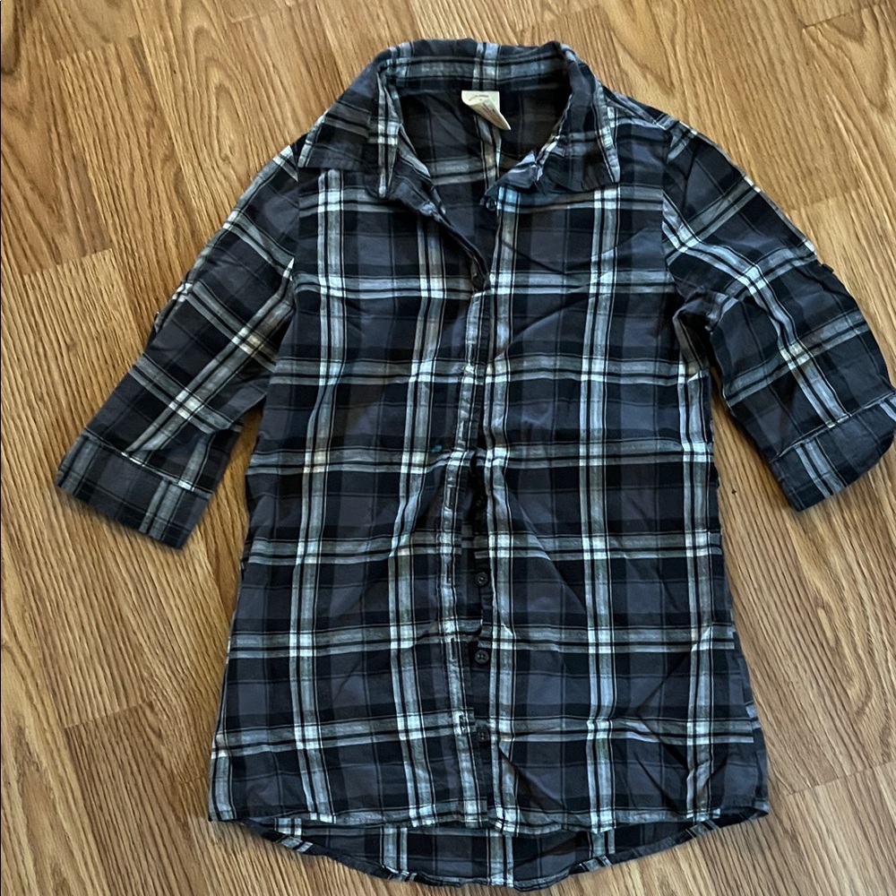 Plaid Kids Shirt in Black and Gray